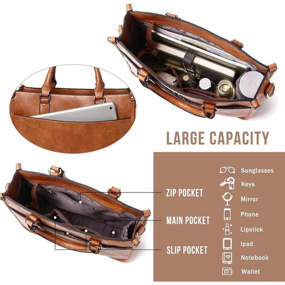 Women’s New Brown Leather Purse Zipped Pockets Crossbody Bag and Shoulder Bag - Picture 5 of 6